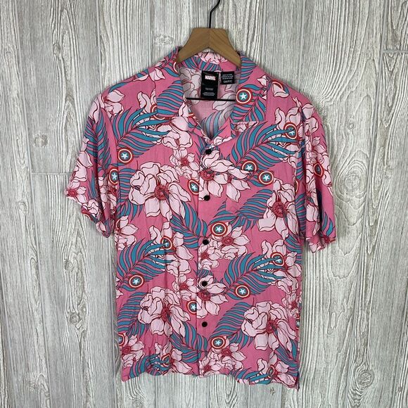 Marvel Captain America Short Sleeve Button Front Hawaiian Shirt Men’s Size Small - Picture 2 of 5